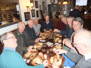 Men of Pitton cultural visit to the Wadworth’s Brewery on the 9 December assessing the finished product.